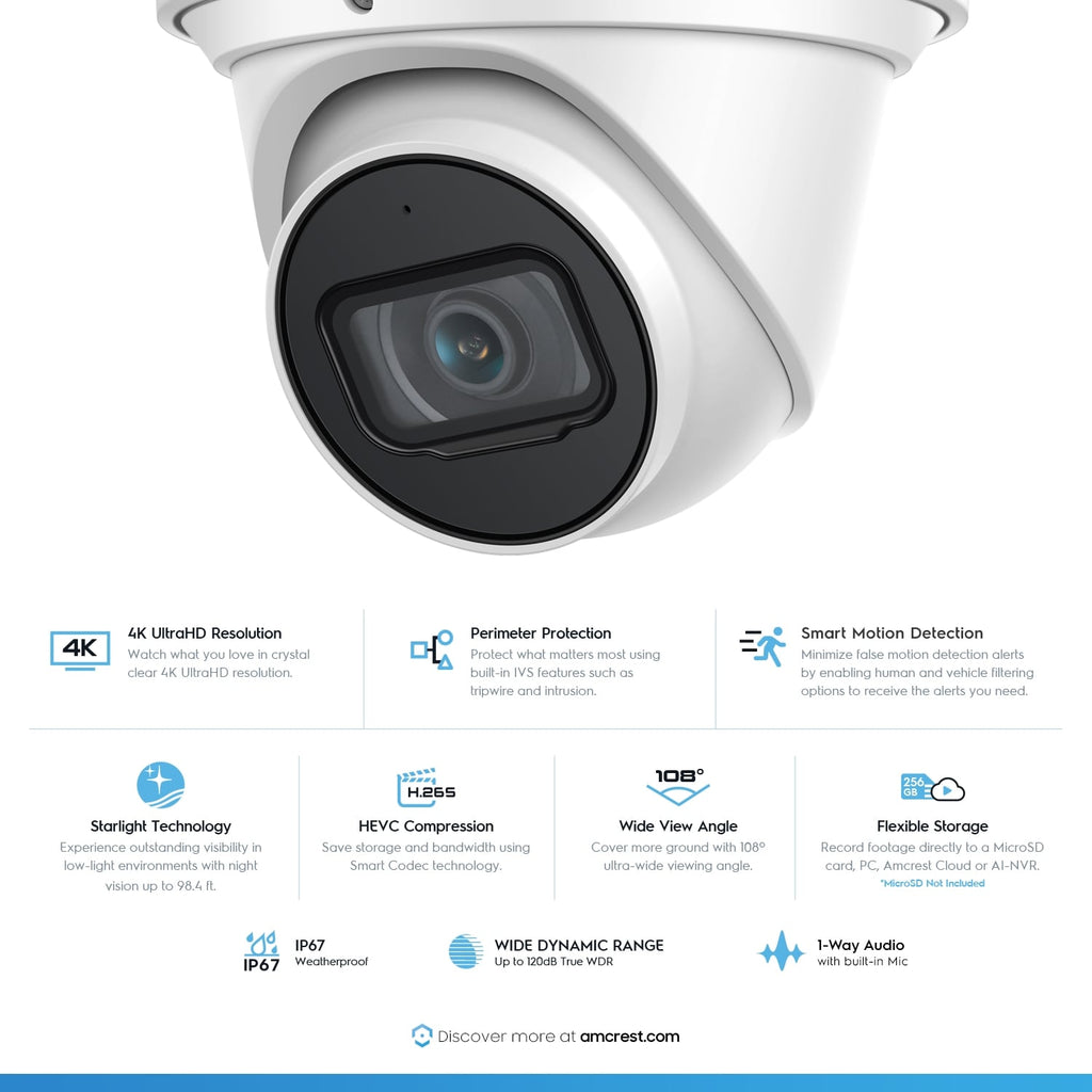 Amcrest 4K System 8CH PoE NVR 4x 4K Turret POE Cameras 2TB HDD