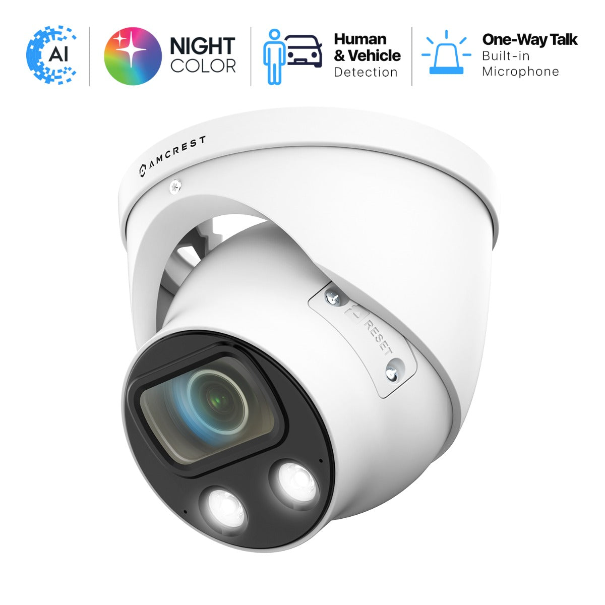 Amcrest UltraHD 4K (8MP) IP POE AI Camera, 4K @30fps, 164ft Night Color Vision, F1.0, Security Outdoor Turret Camera, Face, Vehicle & Human Detection, Built in Microphone, IP8M-T2883EW-AI