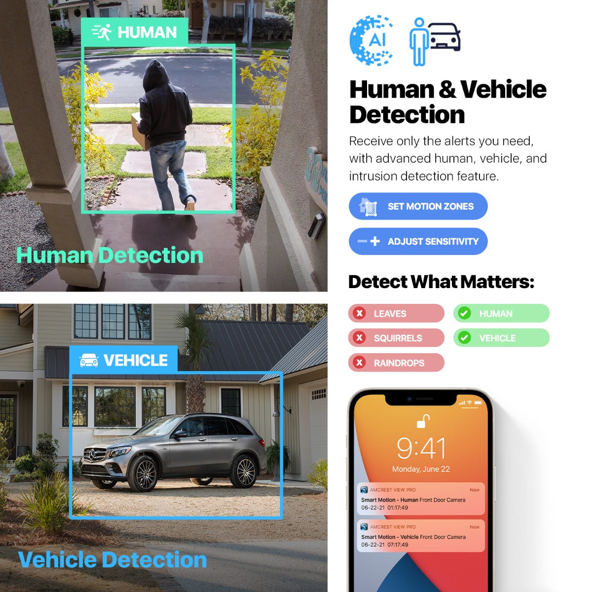Amcrest UltraHD 4K (8MP) IP POE AI Camera, 4K @30fps, 164ft Night Color Vision, F1.0, Security Outdoor Turret Camera, Face, Vehicle & Human Detection, Built in Microphone, IP8M-T2883EW-AI
