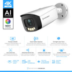 Amcrest Night Color AI Bullet IP PoE Camera w/ 164ft Full Color Nightvision, Security IP Camera Outdoor, Built-in Microphone, Face Detection, Human & Vehicle Detection, 4K@30fps IP8M-TB2886EW-AI