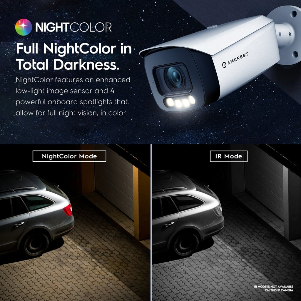 Amcrest Night Color AI Bullet IP PoE Camera w/ 164ft Full Color Nightvision, Security IP Camera Outdoor, Built-in Microphone, Face Detection, Human & Vehicle Detection, 4K@30fps IP8M-TB2886EW-AI