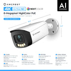 Amcrest Night Color AI Bullet IP PoE Camera w/ 164ft Full Color Nightvision, Security IP Camera Outdoor, Built-in Microphone, Face Detection, Human & Vehicle Detection, 4K@30fps IP8M-TB2886EW-AI