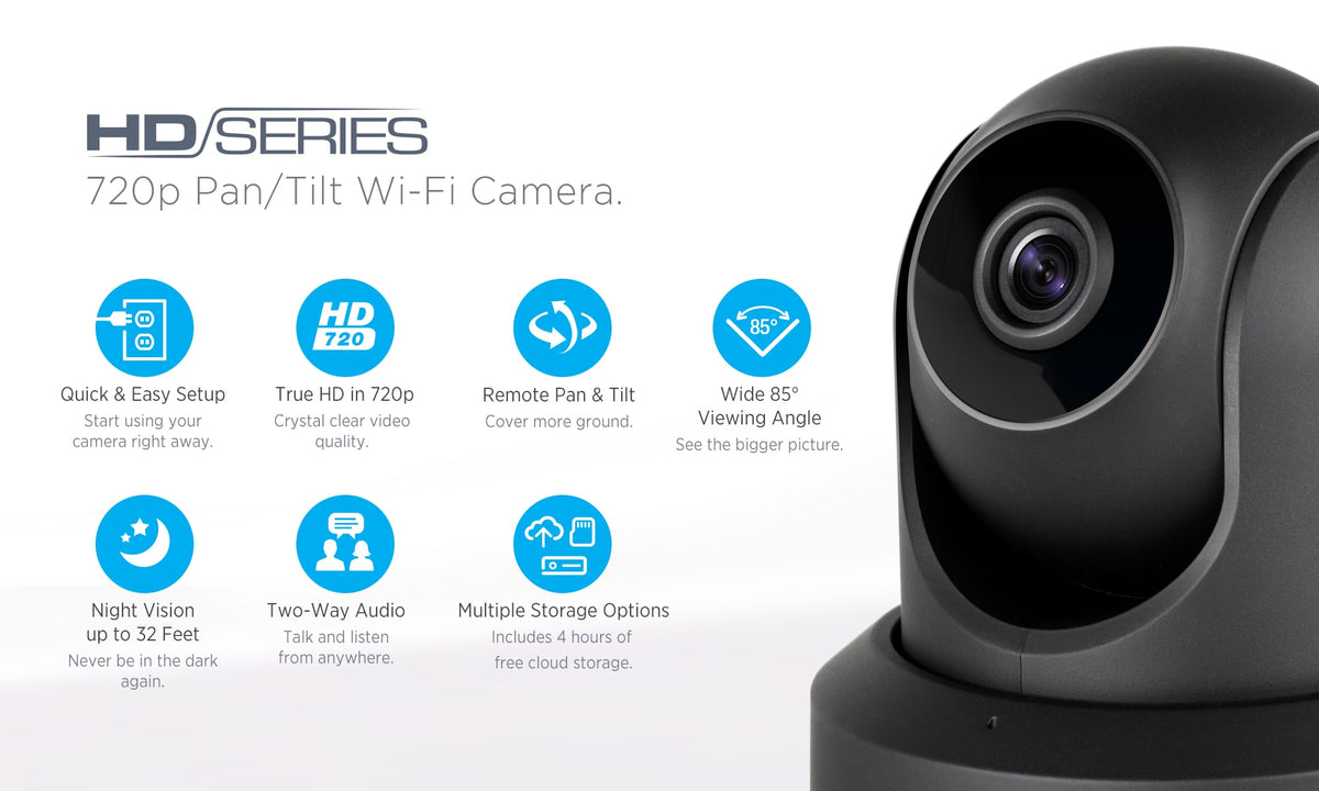 Amcrest 720P WiFi Video Monitoring Security Wireless IP Camera with Pan/Tilt, Two-Way Audio, Plug & Play Setup, Optional Cloud Recording, Full HD 720P (1280TVL) @ 30FPS, Super Wide 85° Viewing Angle and Night Vision IPM-721B (Black)
