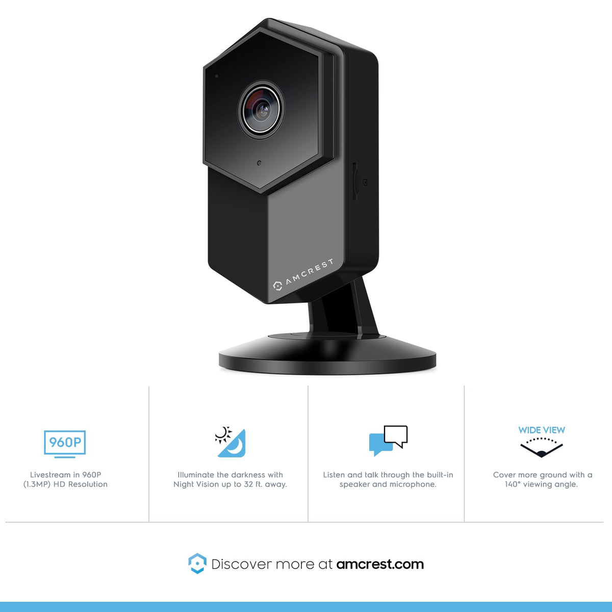 Amcrest ProHD Shield Wireless IP Security Camera, 960P 1.3 Megapixel (1280*960P) WiFi IP Camera, Two-Way Audio, Super Wide 140° Viewing Angle, MicroSD & Cloud Recording, Digital Zoom, Night Vision, IPM-HX1B (Black)