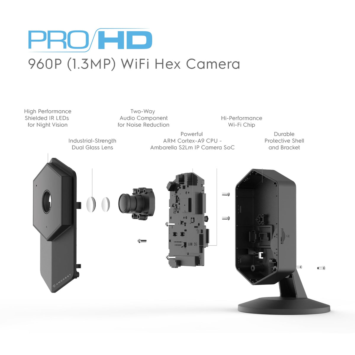 Amcrest ProHD Shield Wireless IP Security Camera, 960P 1.3 Megapixel (1280*960P) WiFi IP Camera, Two-Way Audio, Super Wide 140° Viewing Angle, MicroSD & Cloud Recording, Digital Zoom, Night Vision, IPM-HX1B (Black)