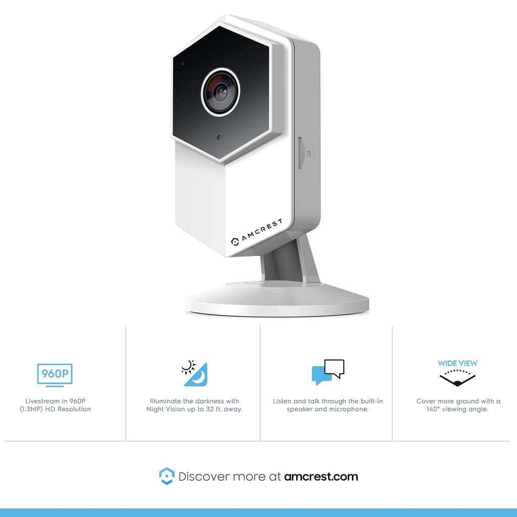Amcrest ProHD Shield Wireless IP Security Camera, 960P 1.3 Megapixel(1280*960P) WiFi IP Camera, Two-Way Audio, 140° Viewing Angle, MicroSD & Cloud, Digital Zoom, Night Vision, IPM-HX1W (White)