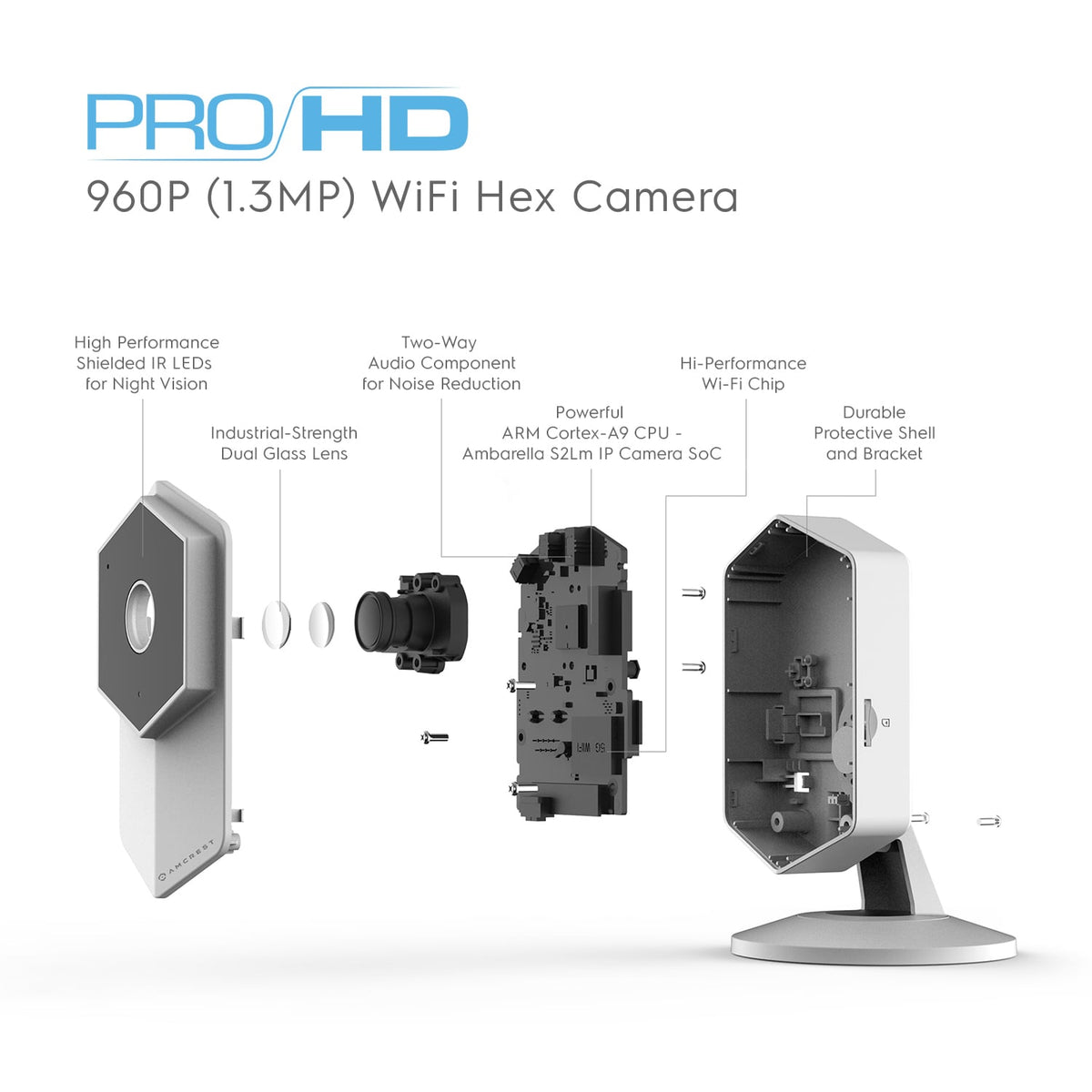 Amcrest ProHD Shield Wireless IP Security Camera, 960P 1.3 Megapixel(1280*960P) WiFi IP Camera, Two-Way Audio, 140° Viewing Angle, MicroSD & Cloud, Digital Zoom, Night Vision, IPM-HX1W (White)