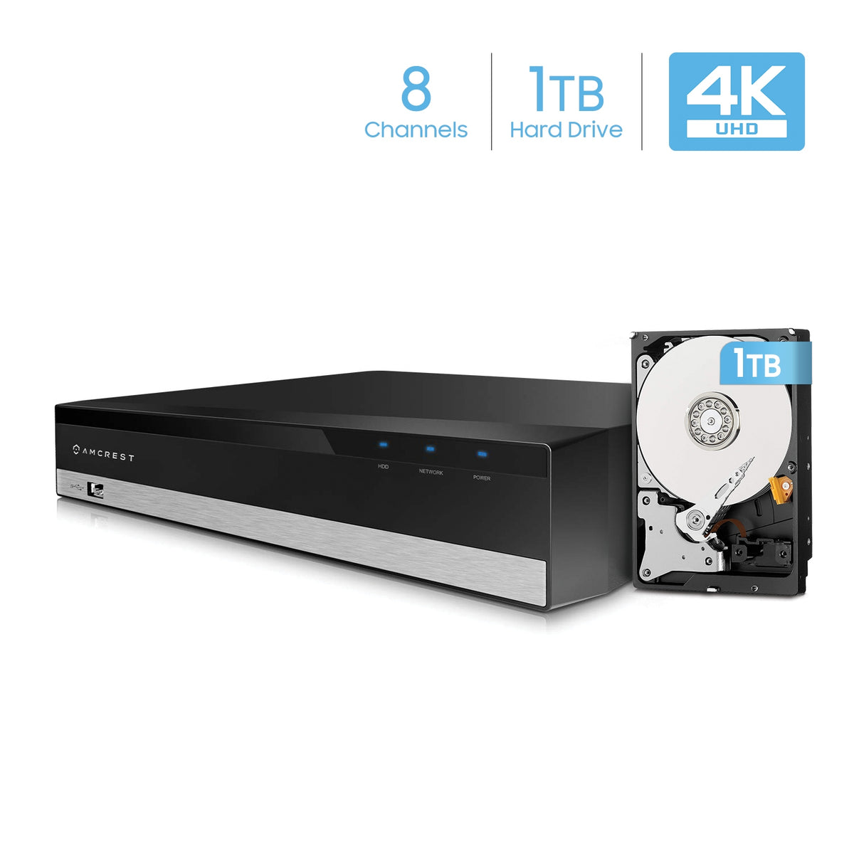 Amcrest NV2108-1TB 8CH NVR (1080P/3MP/4MP/5MP/6MP/4K) Network Video Recorder - Supports up to 8 X 4K IP cameras, Pre-Installed 1TB Hard Drive (Supports up to 6TB Hard Drive) (No Built-in WiFi)