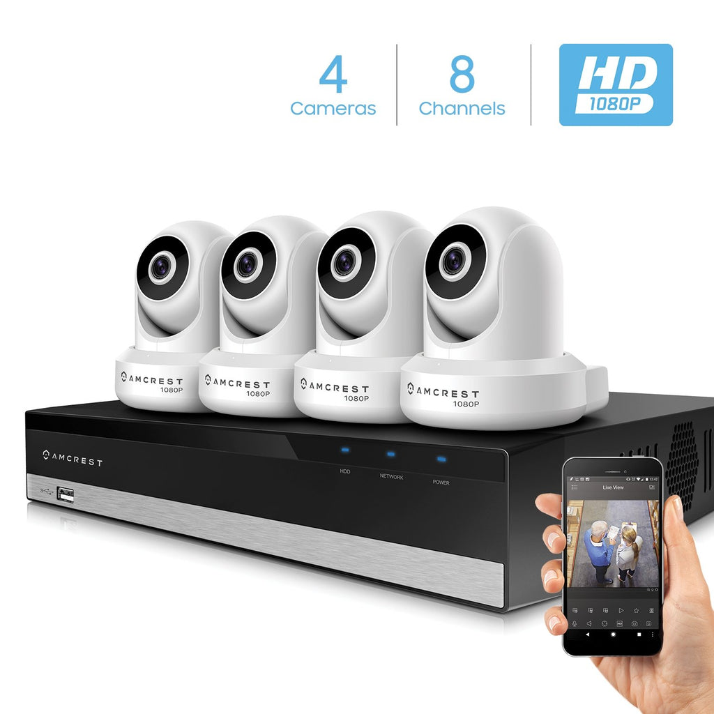 Amcrest 2MP Security Camera System w/ 4K 8CH NVR, (4) x 2-Megapixel Dome WiFi IP Cameras, Pan/Tilt Surveillance, Two-Way Audio, NV2108-IP2M-841W4 (White)