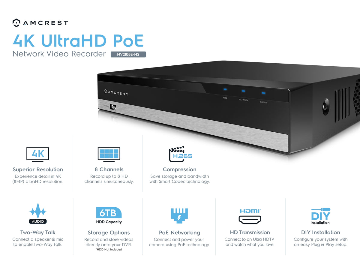 Amcrest UltraHD 3-Megapixel (2048x1536P) 8Ch Network POE Video Security System (NVR Kit) - Four 3MP POE Outdoor Bullet IP Cameras, 98ft Night Vision, Pre-Installed 1TB Hard Drive, (AMNV30M8-4B-B-1TB)