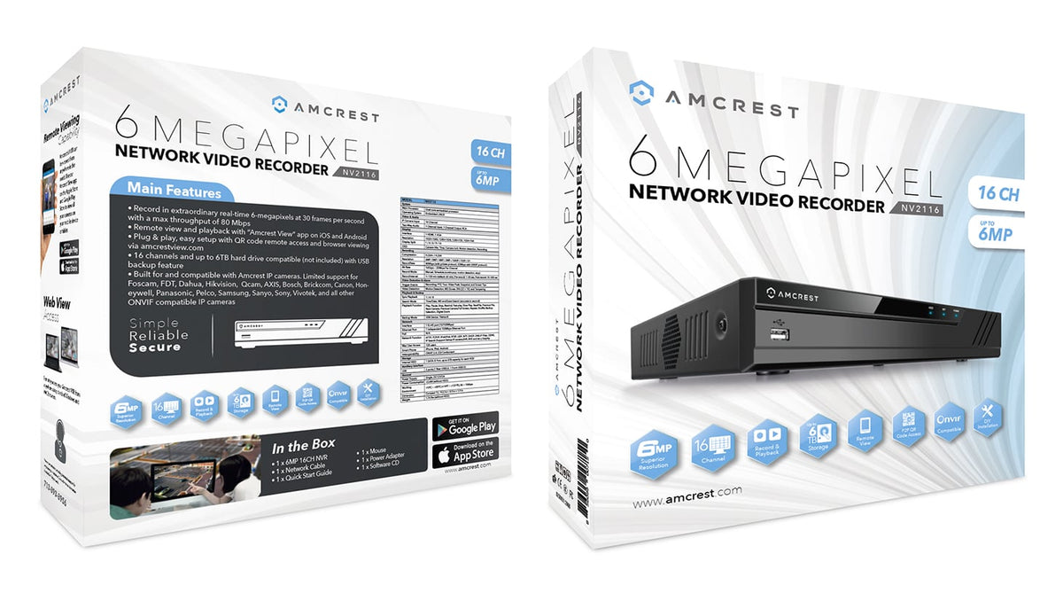 Amcrest NV2116-HS 4K 16-Channel NVR (4K/6MP/1080P/3MP/4MP/5MP/6MP) Network Video Recorder - 16-Channel, Supports up to 6TB Hard Drive (Not Included) (No Built-in WiFi)