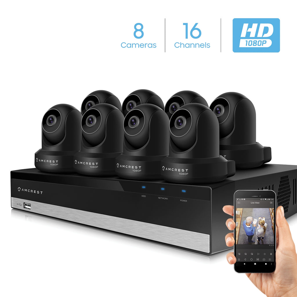 Amcrest 2MP Security Camera System w/ 4K 16CH NVR, (8) x 2-Megapixel Dome WiFi IP Cameras, Pan/Tilt Surveillance, Two-Way Audio, NV2116-IP2M-841B8 (Black)