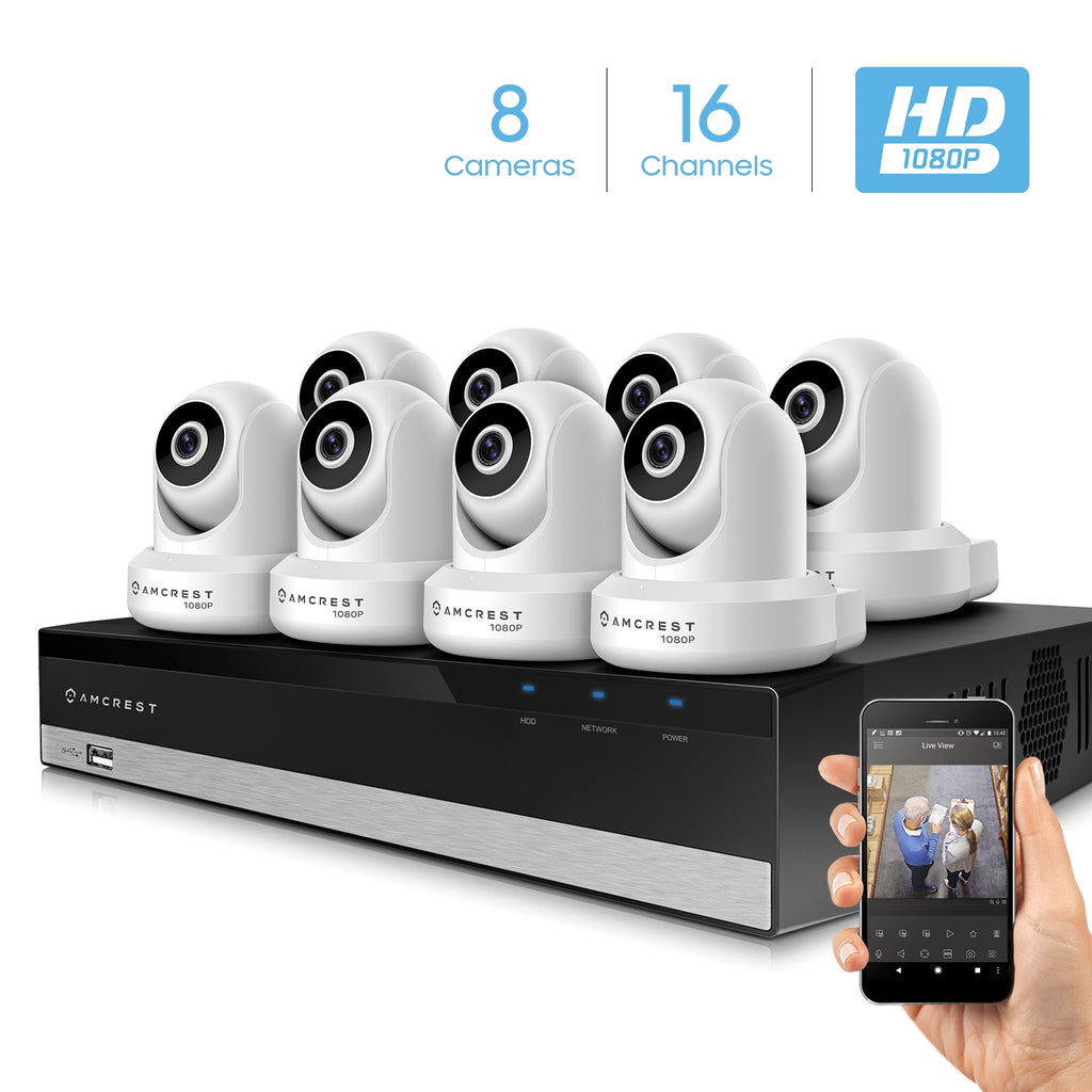 Amcrest 2MP Security Camera System w/ 4K 16CH NVR, (8) x 2-Megapixel Dome WiFi IP Cameras, Pan/Tilt Surveillance, Two-Way Audio, NV2116-IP2M-841W8 (White)