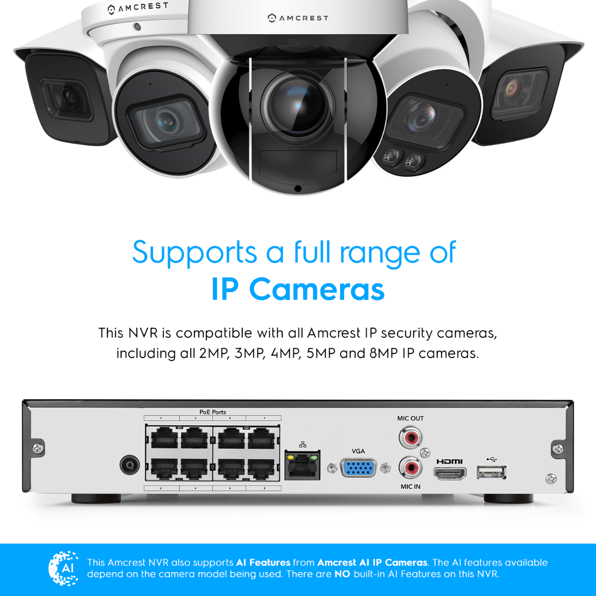 Amcrest 4K Security System 8CH PoE NVR 4 x 4K Turret POE Cameras 2TB