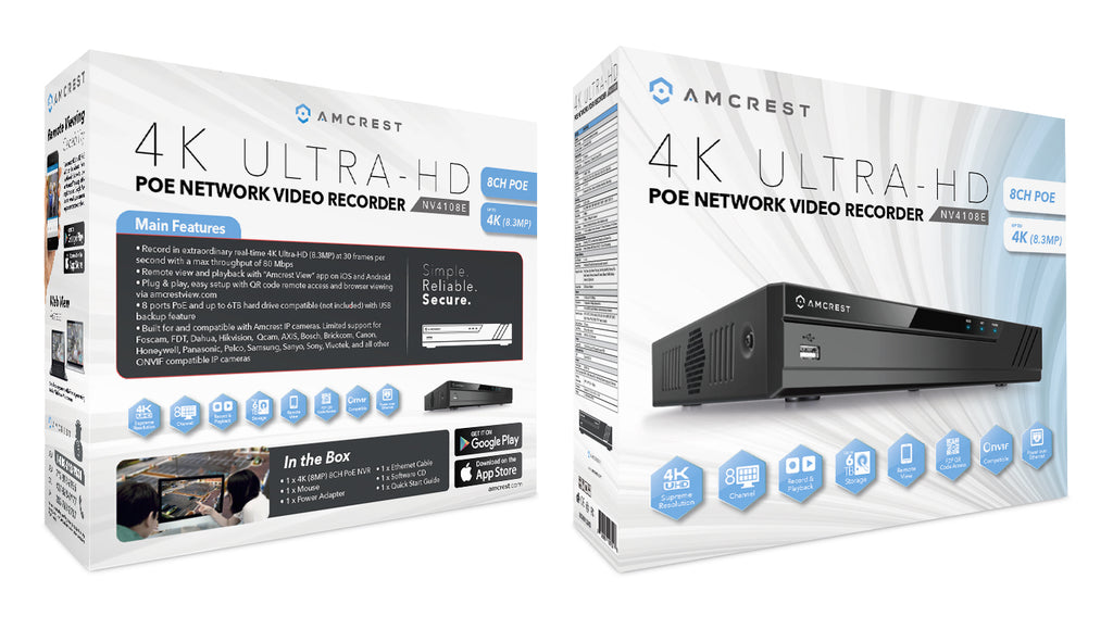 Amcrest Refurb 4K 8CH POE NVR Supports up to 6TB HDD REP-NV4108E-HS