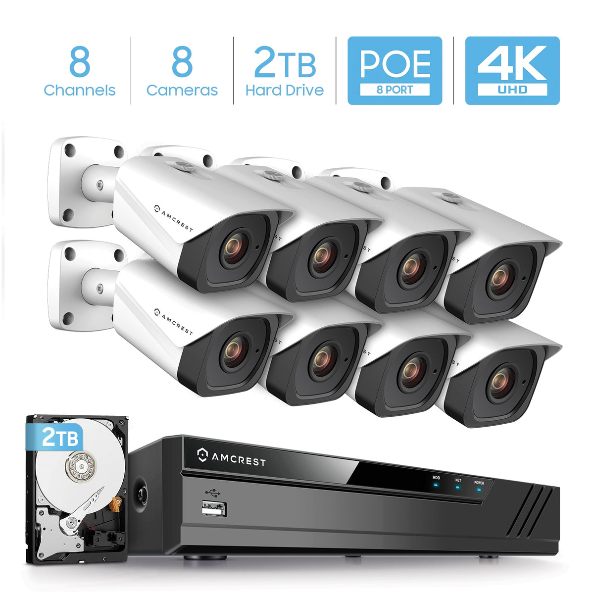 Amcrest 4K Security Camera System 8CH PoE NVR 8x 4K IP POE Bullet Cam