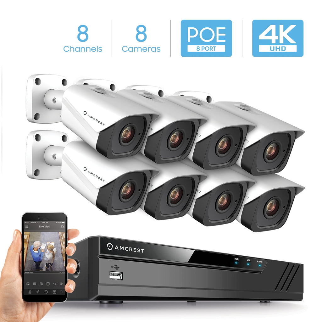 Amcrest 4K Security Camera System 8CH PoE NVR 8x 4K IP PoE Bullet Cam