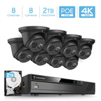 Amcrest 4K Security Camera System w/ 4K 8CH PoE NVR, (8) x 4K (8-Megapixel) IP67 Weatherproof Metal Turret Dome POE IP Cameras (3840x2160), Pre-Installed 2TB Hard Drive, NV4108E-IP8M-T2499EB8-2TB (Black)