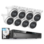 Amcrest 4K Security Camera System w/ 4K 8CH PoE NVR, (8) x 4K (8-Megapixel) IP67 Weatherproof Metal Turret Dome POE IP Cameras (3840x2160), Pre-Installed 4TB Hard Drive, NV4108E-IP8M-T2599EW8-4TB (White)