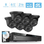 Amcrest 4K Security Camera System w/ 4K 8CH PoE NVR, (6) x 4K (8-Megapixel) IP67 Weatherproof Metal Turret Dome POE IP Cameras (3840x2160), 2.8mm Lens, Pre-Installed 2TB HDD, NV4108E-T2499EB28M6-2TB (Black)