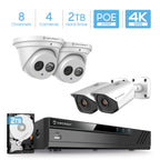 Amcrest 4K Security Camera System w/ 4K 8CH PoE NVR, (4) x 4K (8-Megapixel) IP67 Weatherproof Metal Turret Dome & Bullet POE IP Cameras, Pre-Installed 2TB HDD, NV4108E-T2499EW2-2496EW2-2TB