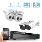 Amcrest 4K Security Camera System w/ 4K 8CH PoE NVR, (4) x 4K (8-Megapixel) IP67 Weatherproof Metal Turret Dome & Bullet POE IP Cameras (3840x2160), 2.8mm Lens, NV4108E-T2499EW2-2496EW2