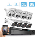Amcrest 4K Security Camera System w/ 4K 8CH PoE NVR, (8) x 4K (8-Megapixel) IP67 Weatherproof Metal Turret Dome & Bullet POE IP Cameras (3840x2160), 2.8mm Lens, NV4108E-T2499EW4-2496EW4 (White)
