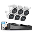 Amcrest 4K Security Camera System with 4K 8CH PoE NVR, 6 x 4K (8-Megapixel) IP67 Weatherproof Metal Turret Dome POE IP Cameras (3840x2160), 2.8mm Wide Angle Lens, NV4108E-T2599EW6-2TB (White)