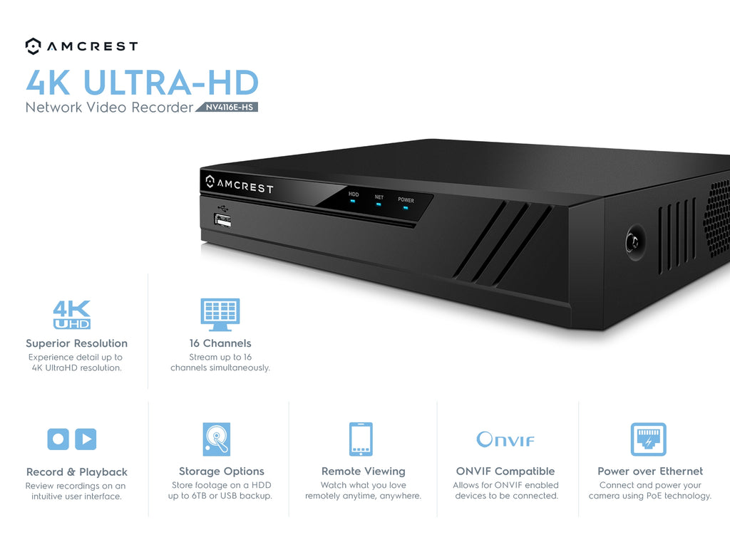 Amcrest 4K Security System, 16CH 8-Port PoE NVR 8 x Bullet POE Cameras