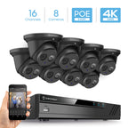 Amcrest 4K Security Camera System w/ 4K 16CH (8-Port PoE) NVR, (8) x 4K (8-Megapixel) IP67 Weatherproof Metal Turret Dome POE IP Cameras, 2.8mm Lens, NV4116E-IP8M-T2499EB8 (Black)