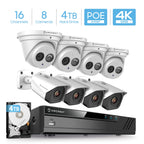 Amcrest 4K Security Camera System w/ 4K 16CH (8-Port PoE) NVR, (8) x 4K IP67 Weatherproof Metal Turret Dome & Bullet POE IP Cameras, Pre-Installed 4TB Hard Drive, NV4116E-T2499EW4-2496EW4-4TB
