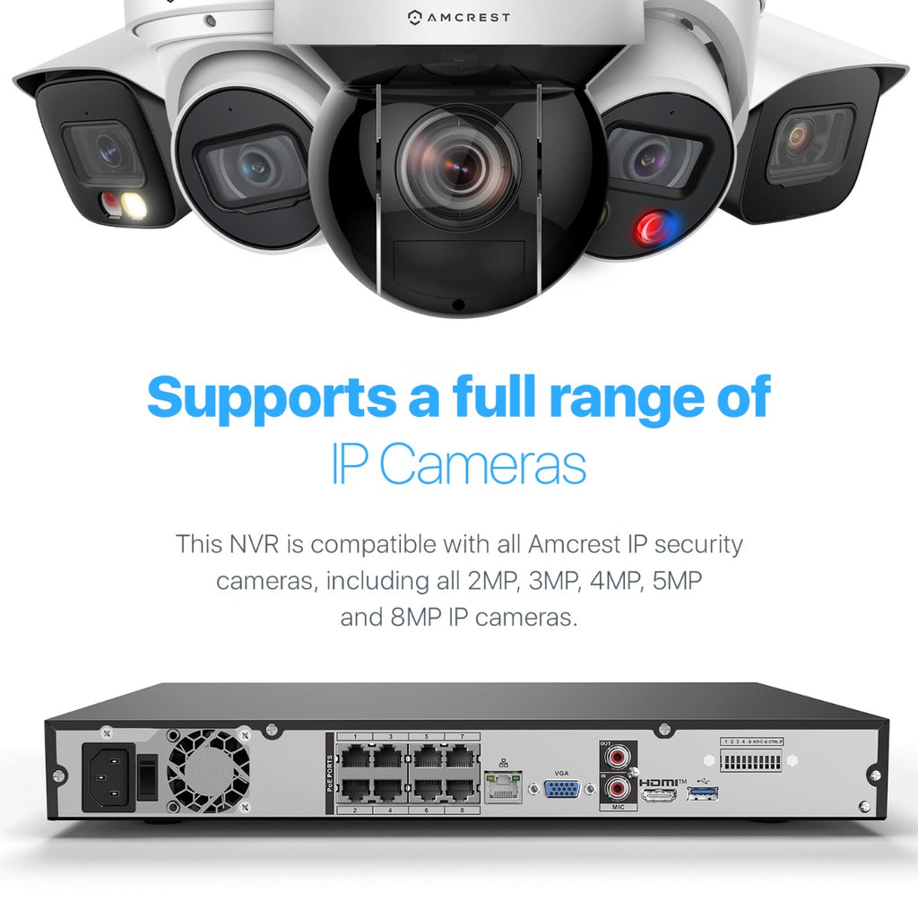 Amcrest 4K 8CH AI NVR Supports up to 2x 16TB HDD Smart NVR NV4208E-EI