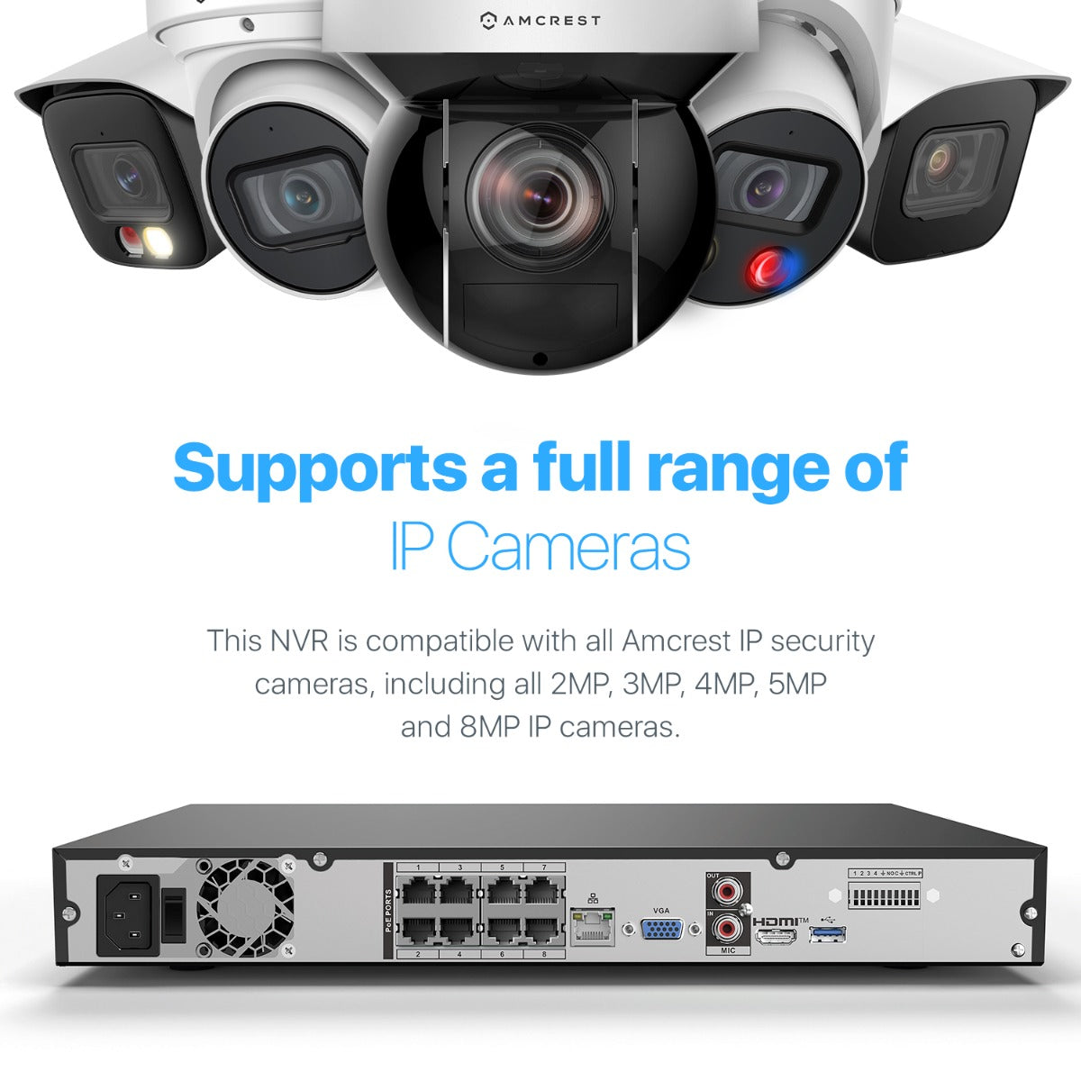 Amcrest 4K 8CH AI NVR Supports up to 2x 16TB HDD Smart NVR NV4208E-EI