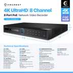 Amcrest 4K 8CH AI NVR Supports up to 2x 16TB HDD Smart NVR NV4208E-EI