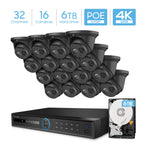 Amcrest 4K Security Camera System with 4K 32CH 16 PoE Port NVR, 16 x 4K (8-Megapixel) IP67 Weatherproof Metal Dome POE IP Cameras, 2.8mm Wide Angle Lens, Pre-Installed 6TB Hard Drive, NV5232E-IP8M-T2499EB16-6TB (Black)