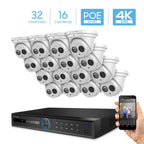 Amcrest 4K Security Camera System with 4K 32CH 16 PoE Port NVR, 16 x 4K (8-Megapixel) IP67 Weatherproof Metal Dome POE IP Cameras, 2.8mm Wide Angle Lens, Hard Drive Not Included, NV5232E-IP8M-T2499EW16 (White)