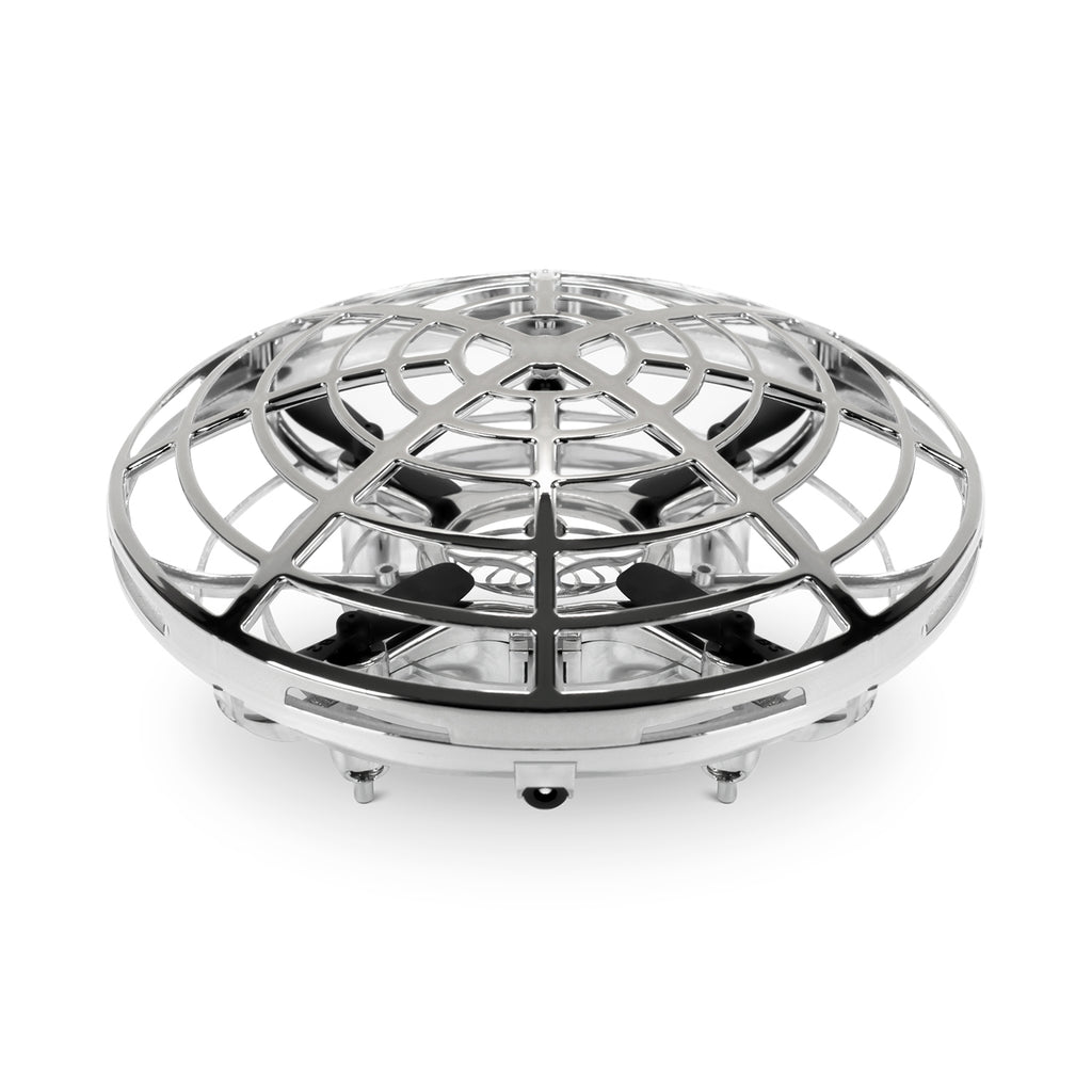 Amcrest Hand Controlled Drone for Kids, Mini Hand Operated Flying Ball Drone with 2 Speed Modes, 360° Rotating LED Lights, Interactive Infrared Induction, OB1-M Force (Metallic Silver)