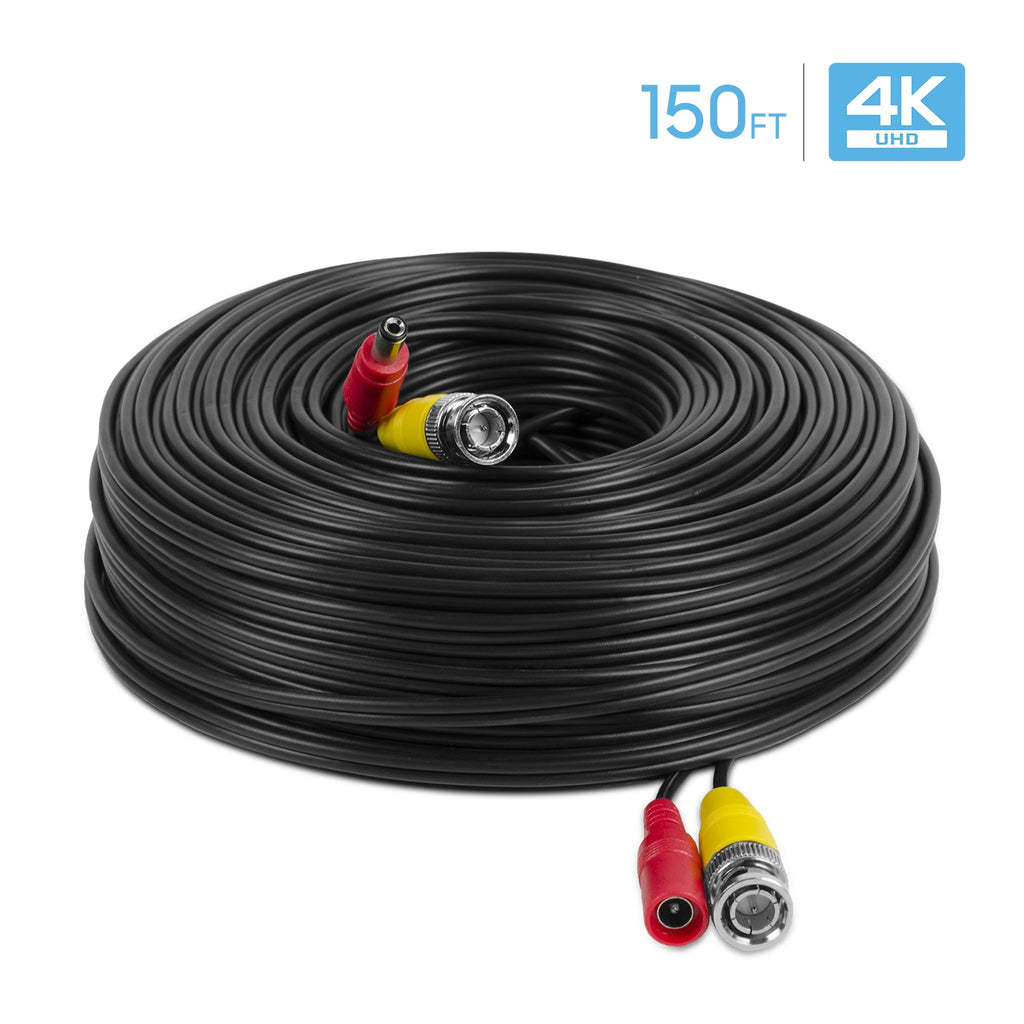 Amcrest 4K Security Camera Cable 150FT BNC Cable, Camera Wire CCTV, Pre-Made All-in-One Video and Power Cable for Security Camera, HDCVI, HDTVI Camera, Analog, DVR (SCABLE4K150B-PP)