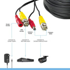 Amcrest 4K Security Camera Cable 60FT BNC Cable, Camera Wire CCTV, Pre-Made All-in-One Video and Power Cable for Security Camera, HDCVI, HDTVI Camera, Analog, DVR (SCABLE4K60B-PP)