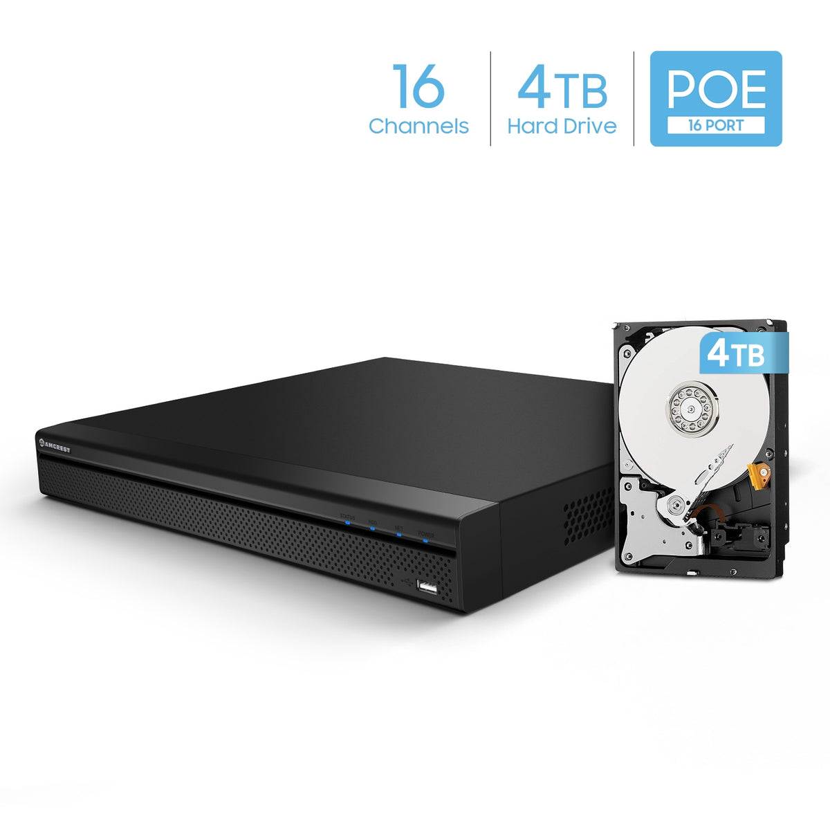 Amcrest AI NVR, 16-Channel NVR with 16-Port PoE for Thermal Body Camera with Pre-Installed 4TB Hard Drive (TC-NV5216E-16P-4TB)